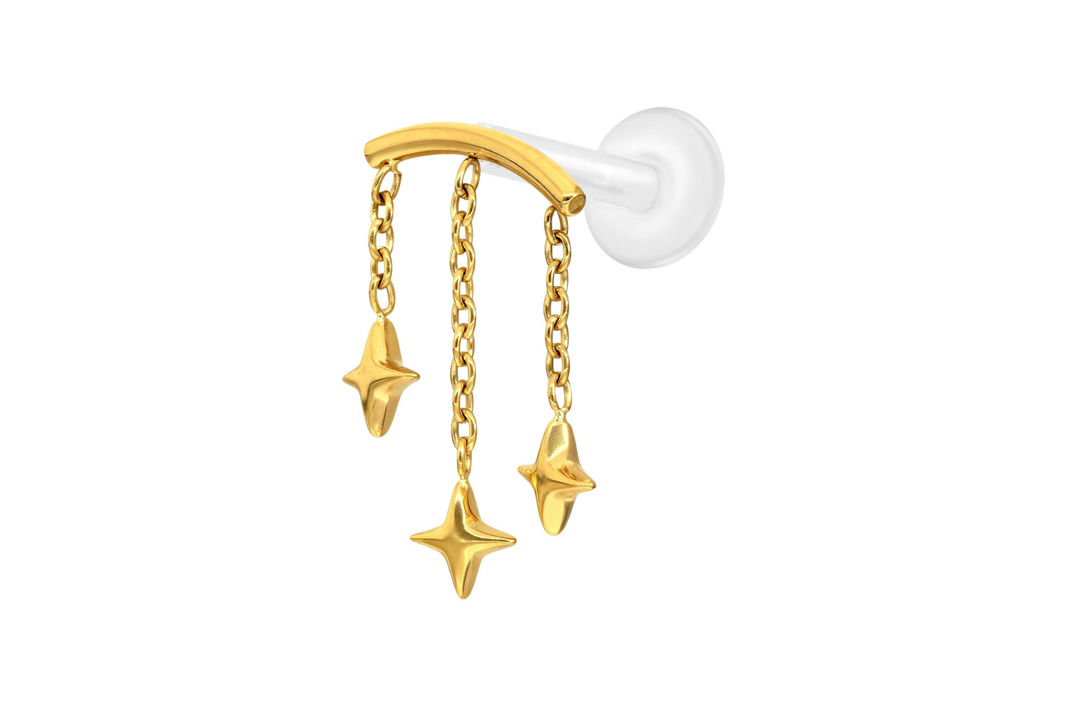 PTFE Labret Piercing mit Innengewinde + Titan-Aufsatz BOGEN + 3 STERNE